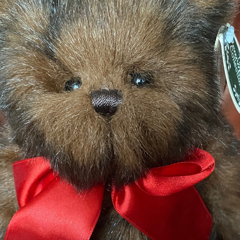 Bearington Collection Posable Plush Bear with Red Bow